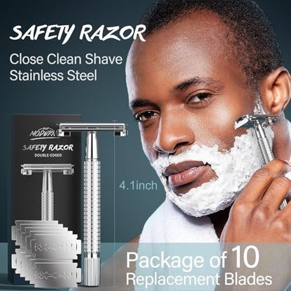 8-Piece Men's Shaving Kit Gift Set | Complete Wet Shave Bundle with Safety Razor, Bowl, Brush, Pre-Shave Oil, Cream & After Shave Avelisse