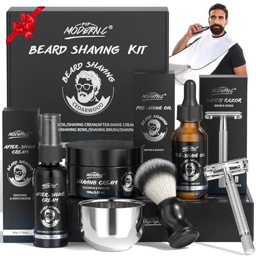 8-Piece Men's Shaving Kit Gift Set | Complete Wet Shave Bundle with Safety Razor, Bowl, Brush, Pre-Shave Oil, Cream & After Shave Avelisse