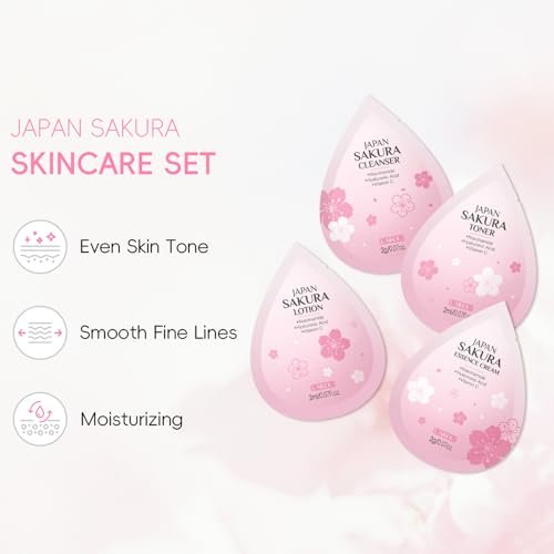 Sakura Travel Skincare Sets - 60pcs Mini Travel Skin Care Kit with Cleanser, Toner, Lotion, Serum, Cream, Sleeping Mask Avelisse