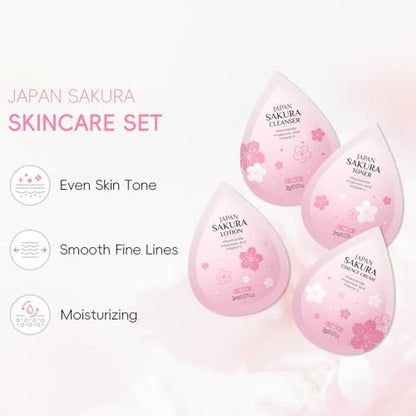 Sakura Travel Skincare Sets - 60pcs Mini Travel Skin Care Kit with Cleanser, Toner, Lotion, Serum, Cream, Sleeping Mask Avelisse