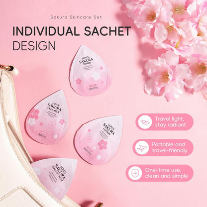 Sakura Travel Skincare Sets - 60pcs Mini Travel Skin Care Kit with Cleanser, Toner, Lotion, Serum, Cream, Sleeping Mask Avelisse