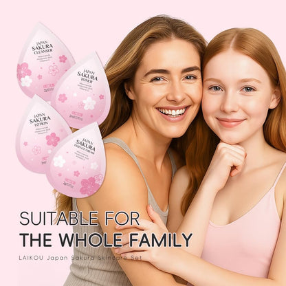Sakura Travel Skincare Sets - 60pcs Mini Travel Skin Care Kit with Cleanser, Toner, Lotion, Serum, Cream, Sleeping Mask Avelisse