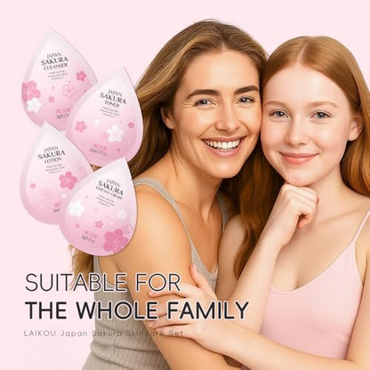 Sakura Travel Skincare Sets - 60pcs Mini Travel Skin Care Kit with Cleanser, Toner, Lotion, Serum, Cream, Sleeping Mask Avelisse