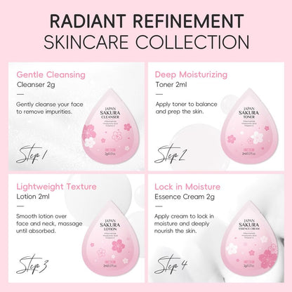 Sakura Travel Skincare Sets - 60pcs Mini Travel Skin Care Kit with Cleanser, Toner, Lotion, Serum, Cream, Sleeping Mask Avelisse