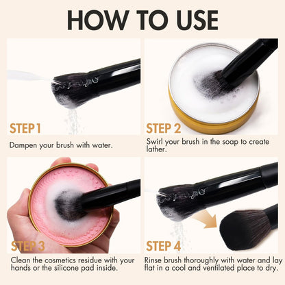 Embagol Makeup Brush Cleaner Solid Brush & Sponge Soap with Silicone Cleaning Pad, Vegan, Deep Cleaning, No Residue (100g/3.53oz)