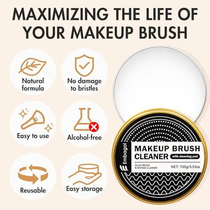 Embagol Makeup Brush Cleaner Solid Brush & Sponge Soap with Silicone Cleaning Pad, Vegan, Deep Cleaning, No Residue (100g/3.53oz)