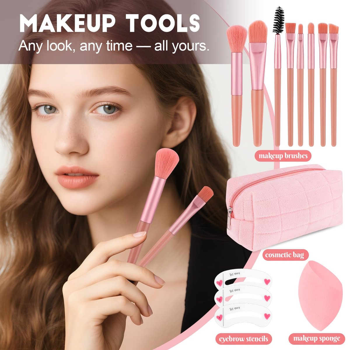 All In One Makeup Kit for Teen Girls Beginners - Complete Foundation, Eyeshadow, Lipstick, Eyeliner, Mascara, Brushes & Bag - Travel Friendly Makeup Gift Set, Birthday Gifts for Teen Girls, Graduation Gifts - görsel 9