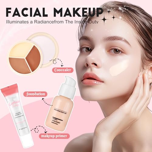 All In One Makeup Kit for Teen Girls Beginners - Complete Foundation, Eyeshadow, Lipstick, Eyeliner, Mascara, Brushes & Bag - Travel Friendly Makeup Gift Set, Birthday Gifts for Teen Girls, Graduation Gifts - görsel 6