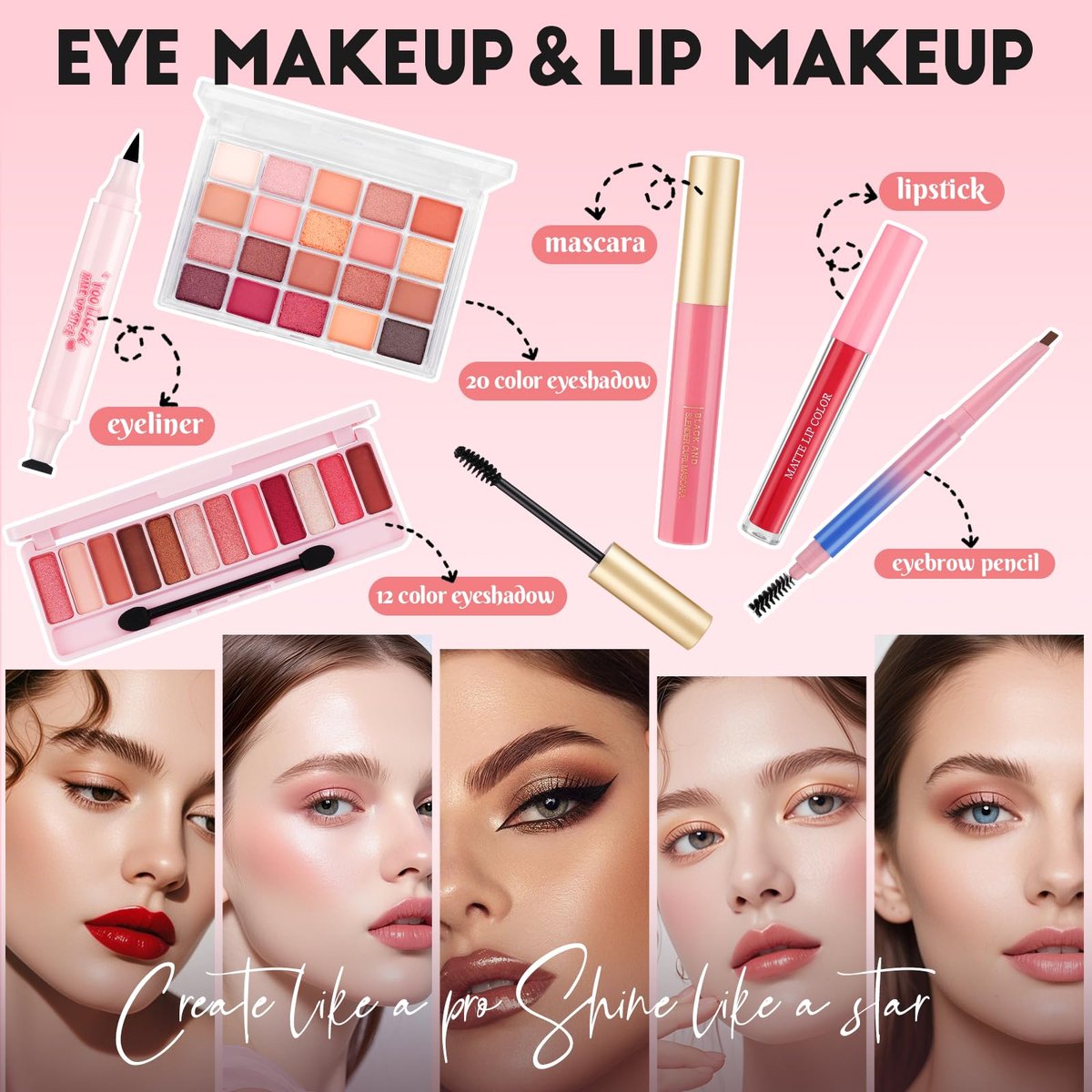 All In One Makeup Kit for Teen Girls Beginners - Complete Foundation, Eyeshadow, Lipstick, Eyeliner, Mascara, Brushes & Bag - Travel Friendly Makeup Gift Set, Birthday Gifts for Teen Girls, Graduation Gifts - görsel 7