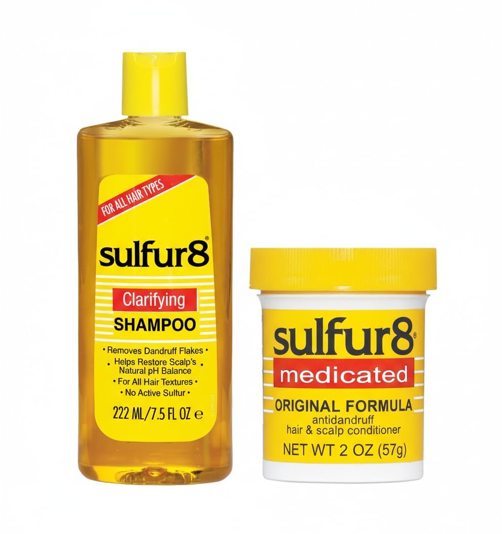 Sulfur8 Anti-Dandruff Clarifying Hair & Scalp Care Shampoo 7.5 oz + Conditioner 2 oz Duo – Medicated Flake Control & Itch Relief with Sulfur & Salicylic Acid for Scalp Health - görsel 1