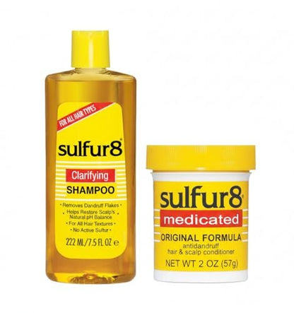 Sulfur8 Anti-Dandruff Clarifying Hair & Scalp Care Shampoo 7.5 oz + Conditioner 2 oz Duo – Medicated Flake Control & Itch Relief with Sulfur & Salicylic Acid for Scalp Health