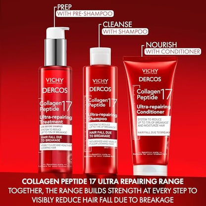 Dercos Collagen Peptide 17 Ultra-Repairing Conditioner, 200ml - Anti Hair Fall & Bond Repair for Damaged Weak Hair
