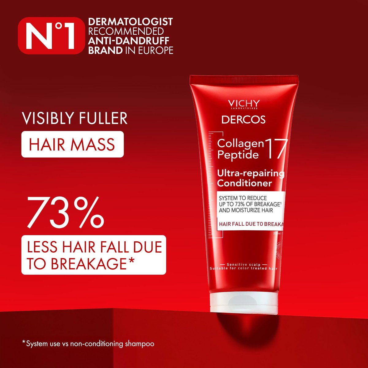 Dercos Collagen Peptide 17 Ultra-Repairing Conditioner, 200ml - Anti Hair Fall & Bond Repair for Damaged Weak Hair - görsel 3