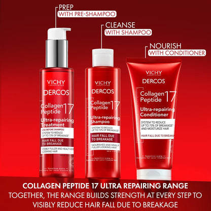 Dercos Collagen Peptide 17 Ultra-Repairing Conditioner, 200ml - Anti Hair Fall & Bond Repair for Damaged Weak Hair