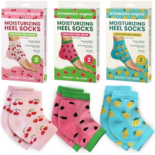Dr. Frederick's Original Moisturizing Heel Socks for Dry Cracked Heels Treatment - 3 Pairs - Infused with Coconut Oil and Mango Butter - Summer Print Avelisse