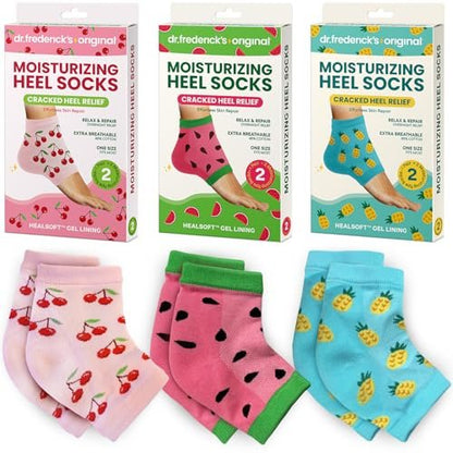 Dr. Frederick's Original Moisturizing Heel Socks for Dry Cracked Heels Treatment - 3 Pairs - Infused with Coconut Oil and Mango Butter - Summer Print Avelisse