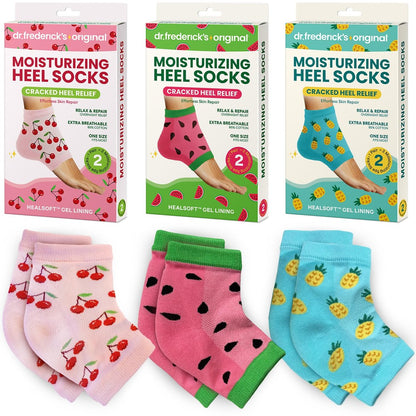 Dr. Frederick's Original Moisturizing Heel Socks for Dry Cracked Heels Treatment - 3 Pairs - Infused with Coconut Oil and Mango Butter - Summer Print Avelisse