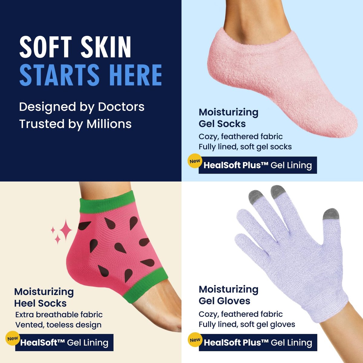 Dr. Frederick's Original Moisturizing Heel Socks for Dry Cracked Heels Treatment - 3 Pairs - Infused with Coconut Oil and Mango Butter - Summer Print Avelisse