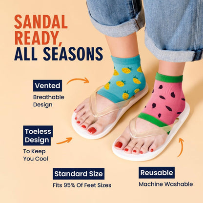 Dr. Frederick's Original Moisturizing Heel Socks for Dry Cracked Heels Treatment - 3 Pairs - Infused with Coconut Oil and Mango Butter - Summer Print Avelisse