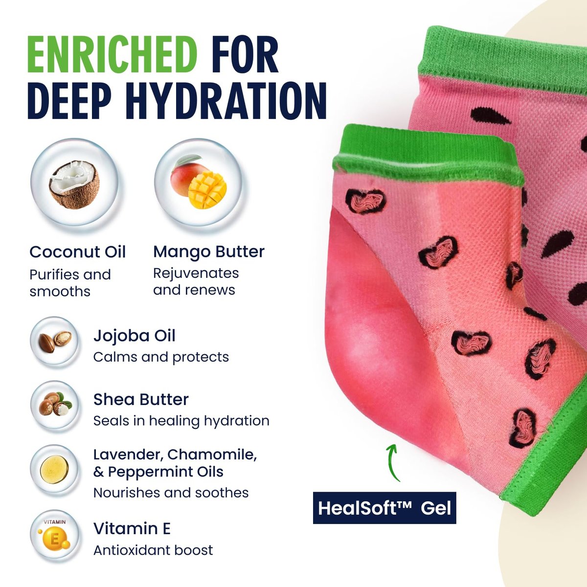 Dr. Frederick's Original Moisturizing Heel Socks for Dry Cracked Heels Treatment - 3 Pairs - Infused with Coconut Oil and Mango Butter - Summer Print Avelisse