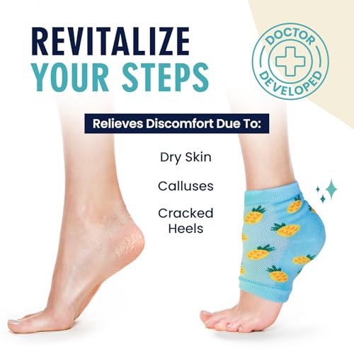 Dr. Frederick's Original Moisturizing Heel Socks for Dry Cracked Heels Treatment - 3 Pairs - Infused with Coconut Oil and Mango Butter - Summer Print Avelisse