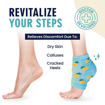 Dr. Frederick's Original Moisturizing Heel Socks for Dry Cracked Heels Treatment - 3 Pairs - Infused with Coconut Oil and Mango Butter - Summer Print Avelisse