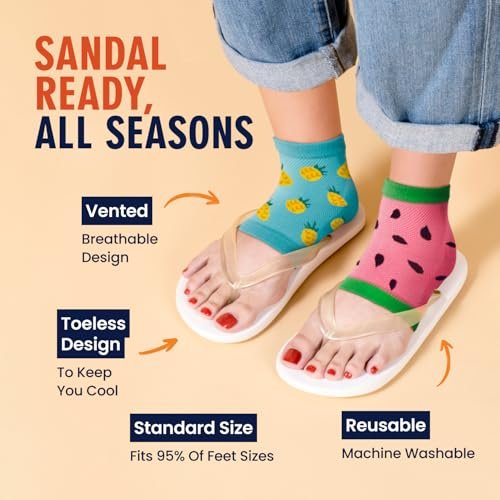 Dr. Frederick's Original Moisturizing Heel Socks for Dry Cracked Heels Treatment - 3 Pairs - Infused with Coconut Oil and Mango Butter - Summer Print Avelisse