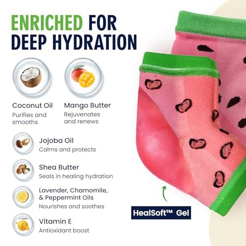 Dr. Frederick's Original Moisturizing Heel Socks for Dry Cracked Heels Treatment - 3 Pairs - Infused with Coconut Oil and Mango Butter - Summer Print Avelisse