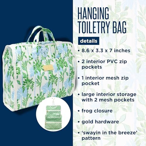 Lilly Pulitzer Travel Toiletry Bag with Handle, Pockets, and Zipper - Hanging Travel Organizer for Makeup and Toiletries (Swayin in the Breeze) Avelisse