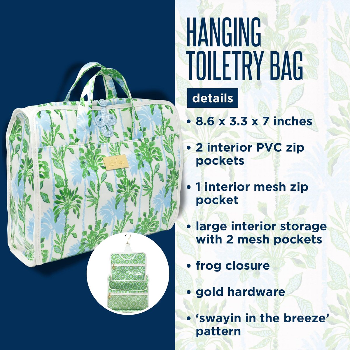Lilly Pulitzer Travel Toiletry Bag with Handle, Pockets, and Zipper - Hanging Travel Organizer for Makeup and Toiletries (Swayin in the Breeze) Avelisse