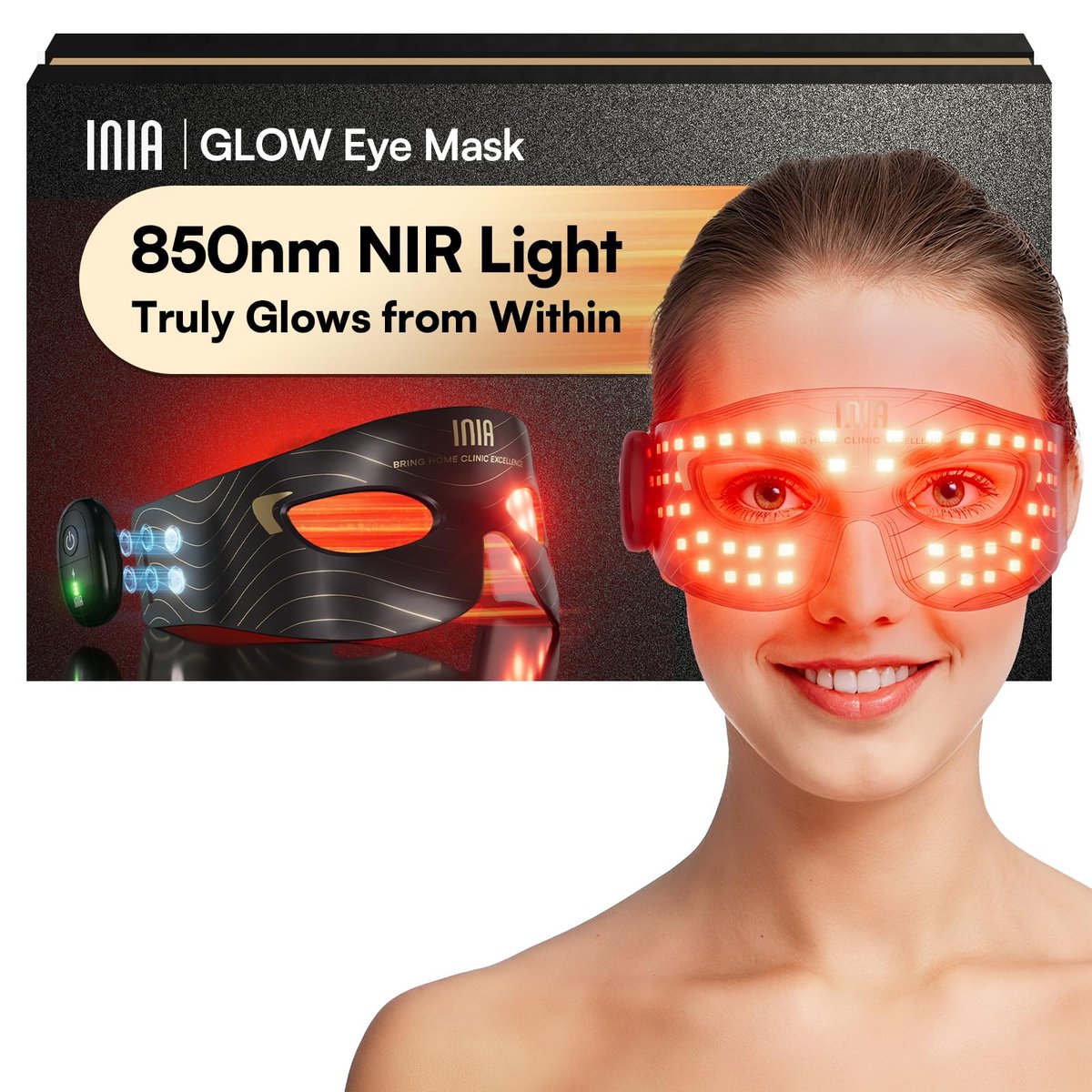 INIA Red Light Therapy Eye Mask for Under Eye Rejuvenation - Reduces Dark Circles, Wrinkles, Forehead Lines & Crow's Feet Avelisse