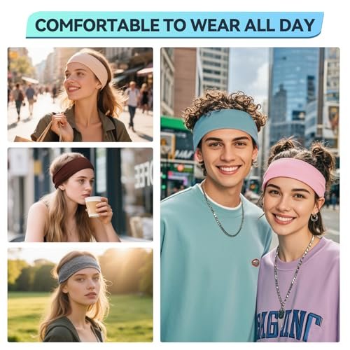 14 PCS Headbands for Women – Soft Elastic Non-Slip Cotton Sweat-Absorbent Hairbands for Workout, Running, Yoga, Makeup - görsel 12