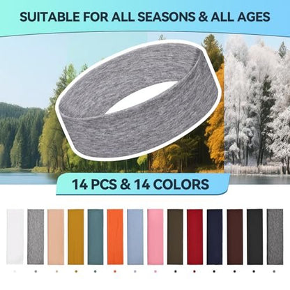 14 PCS Headbands for Women – Soft Elastic Non-Slip Cotton Sweat-Absorbent Hairbands for Workout, Running, Yoga, Makeup
