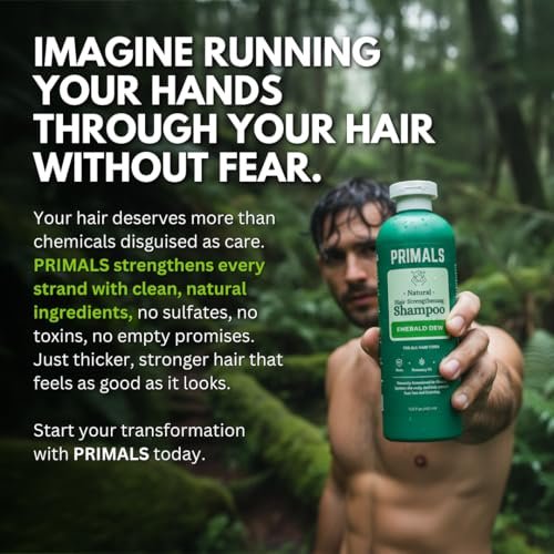 PRIMALS Hair Strengthening Shampoo - Caffeine, Biotin, Raw Honey, Rosemary Oil - Anti Hair Thinning - Natural Ingredients - Zero Artificial Fragrances, Sulfates, Parabens, or Dyes - 13.5 Fl Oz Avelisse