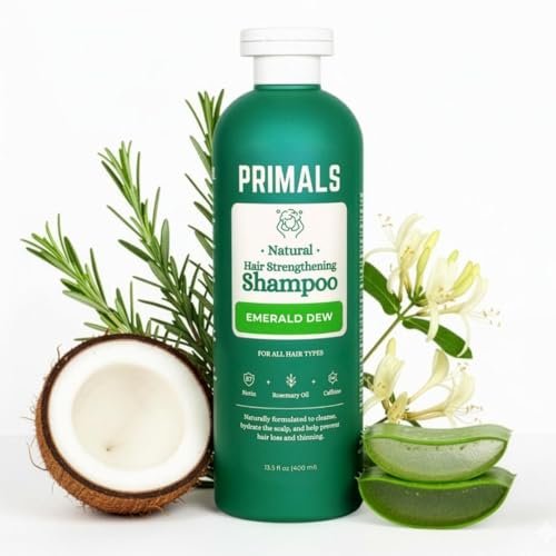 PRIMALS Hair Strengthening Shampoo - Caffeine, Biotin, Raw Honey, Rosemary Oil - Anti Hair Thinning - Natural Ingredients - Zero Artificial Fragrances, Sulfates, Parabens, or Dyes - 13.5 Fl Oz Avelisse