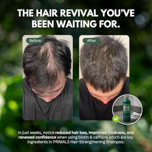 PRIMALS Hair Strengthening Shampoo - Caffeine, Biotin, Raw Honey, Rosemary Oil - Anti Hair Thinning - Natural Ingredients - Zero Artificial Fragrances, Sulfates, Parabens, or Dyes - 13.5 Fl Oz Avelisse