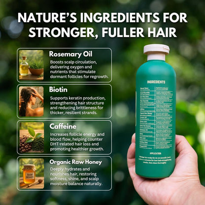 PRIMALS Hair Strengthening Shampoo - Caffeine, Biotin, Raw Honey, Rosemary Oil - Anti Hair Thinning - Natural Ingredients - Zero Artificial Fragrances, Sulfates, Parabens, or Dyes - 13.5 Fl Oz Avelisse