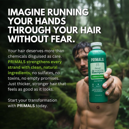 PRIMALS Hair Strengthening Shampoo - Caffeine, Biotin, Raw Honey, Rosemary Oil - Anti Hair Thinning - Natural Ingredients - Zero Artificial Fragrances, Sulfates, Parabens, or Dyes - 13.5 Fl Oz Avelisse
