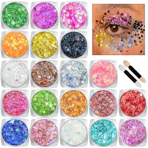 20 Colors Face and Body Glitter Gel Set - Festival Body Makeup Kit by Estanoite - görsel 2
