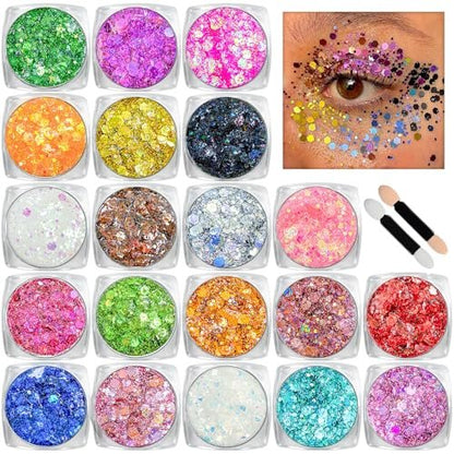 20 Colors Face and Body Glitter Gel Set - Festival Body Makeup Kit by Estanoite