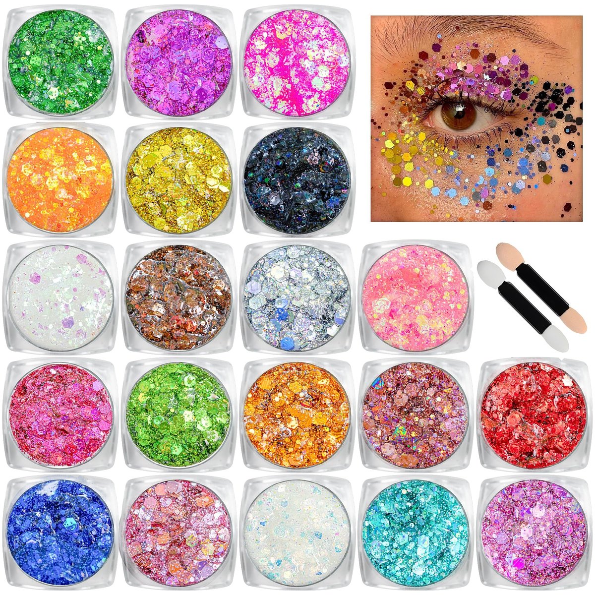 20 Colors Face and Body Glitter Gel Set - Festival Body Makeup Kit by Estanoite - görsel 1