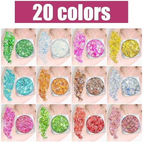 20 Colors Face and Body Glitter Gel Set - Festival Body Makeup Kit by Estanoite - görsel 6