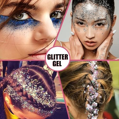 20 Colors Face and Body Glitter Gel Set - Festival Body Makeup Kit by Estanoite