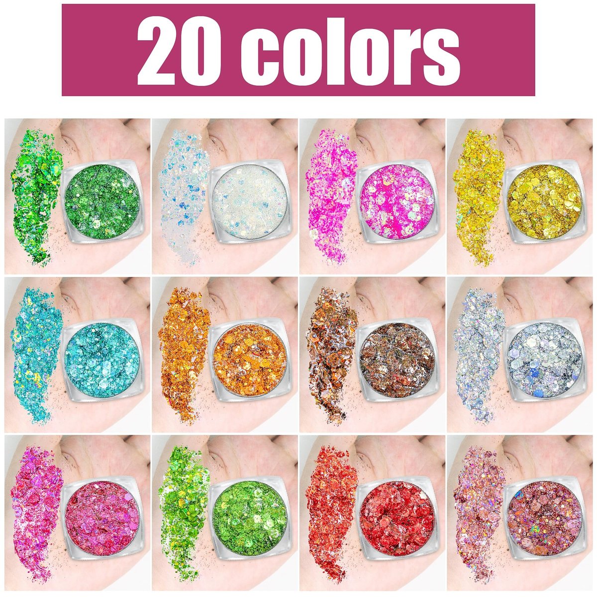 20 Colors Face and Body Glitter Gel Set - Festival Body Makeup Kit by Estanoite - görsel 5