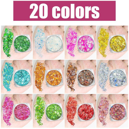 20 Colors Face and Body Glitter Gel Set - Festival Body Makeup Kit by Estanoite
