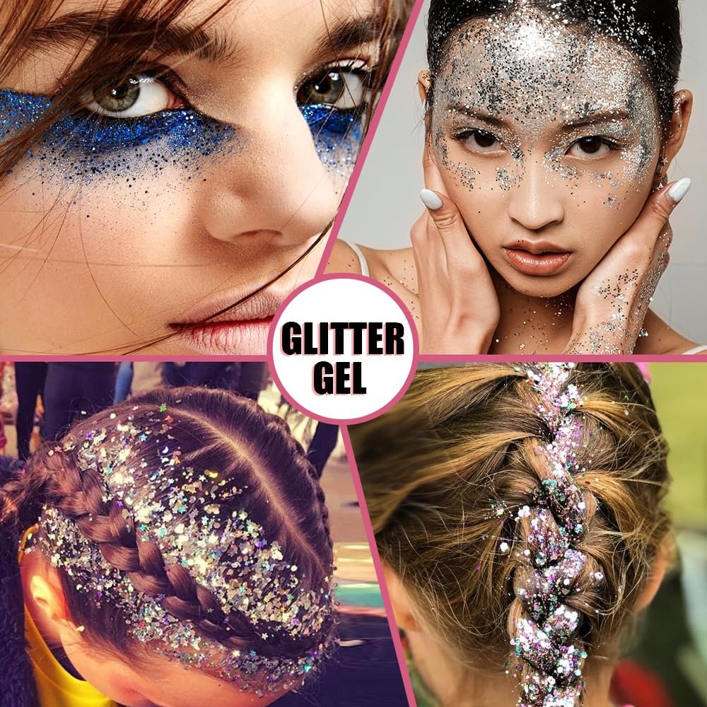 20 Colors Face and Body Glitter Gel Set - Festival Body Makeup Kit by Estanoite - görsel 9