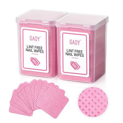 GAOY Lint Free Nail Wipes, 400 Pcs Nail Polish Remover Pads, Non-Woven Cotton Pads Gel Cleaning Wipes, Manicure Supplies for Professional Salon and DIY Art