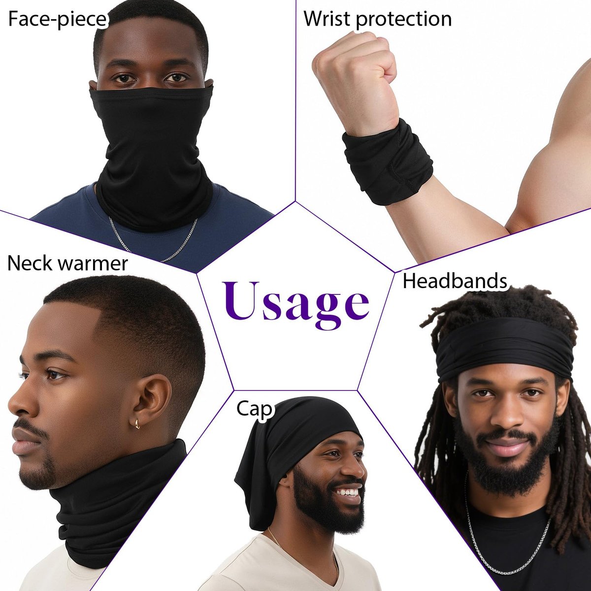 Guduling 4-Pack Dreads Caps – Soft Spandex Loc Socks for Men & Women, Black - görsel 7