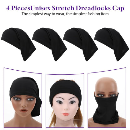 Guduling 4-Pack Dreads Caps – Soft Spandex Loc Socks for Men & Women, Black