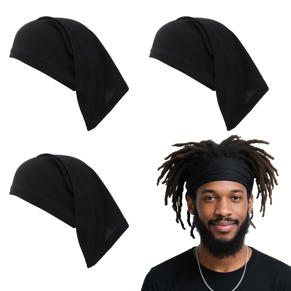 Guduling 4-Pack Dreads Caps – Soft Spandex Loc Socks for Men & Women, Black - görsel 1